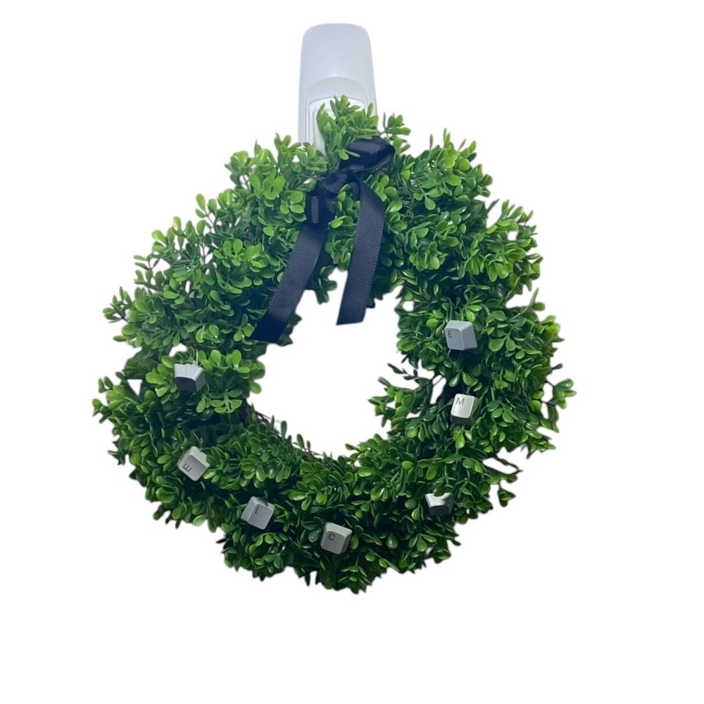 Handmade Welcome Keyboard Keycap Boxwood Wreath Green Tech Office Decor 12"